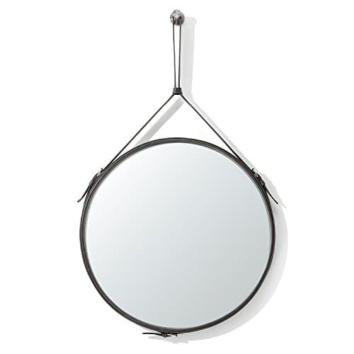 ranslen Rustic Hanging Wall Mirror Decorative 19.5 Inch Round Wall Mirror with Hanging Strap for Bathroom/Bedroom/Living Room Home Decor (Dark Grey)