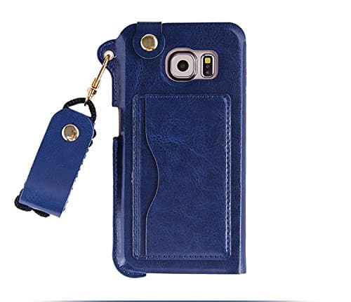 HYAIT S6 Multifunctional Feature Case With Neck Lanyard,Headphone Manage and Credit Card Slots,Pattern Wallet Packet Fashion PU Leather Flip Phone Cover Case As temporary support For Galaxy S6(DARK BLUE)