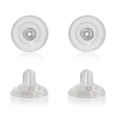 Universal EZback Earring Backs Soft Clear Silicone and 14k White Gold Large 2 Pairs