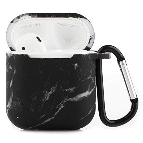 Seadream Silicone Printed Marble Pattern Protective Cover Case Metal Keychain Compatible with Apple AirPods