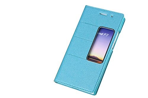 HWER 2 in 1 Bundle for HUAWEI Ascend P7 Leather Flip Protective Wallet Cover Shell with HD Screen Protector,Color:Beach-blue