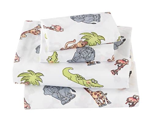 MK Collection 4 Pc Sheet Set Full Size Giraffe Elephant Monkey Crocodile Green Brown Grey Beige White # Animal Kingdom New (Full)