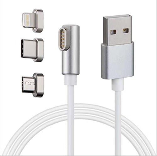 3 in 1 Magnetic Cable, LYILIN Lightning+Type C+Micro Connectors USB Charging Cable and Data Transmission for Apple iPhone X/8/8Plus/7/7 Plus/6s SamsungS8 Android HTC LG 2.4A Max Output Charge (Silver)