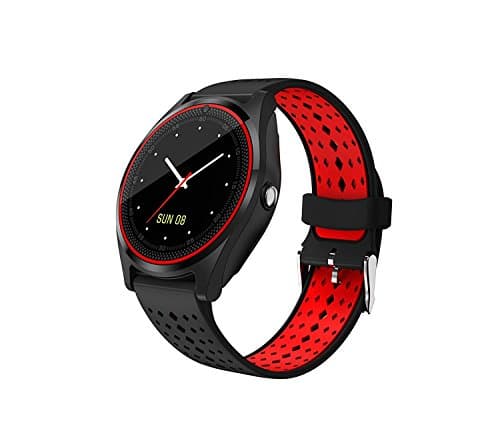 Mobile Link Bluetooth Smartwatch Touch Screen with Camera, Sim Card Support, Round Dial for All Android/iOS Smartphones (Red and Black)