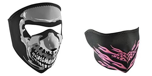 Bundle (2 Items): 1 ZanHeadgear 'Glow in the Dark - Chrome Skull', Child / Kid Size, Full Face Neoprene Face Masks -AND- 1 Zan 'Pink Flames' Half Face Neoprene Face Mask, Ski Mask