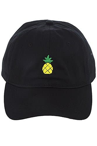 Tropical Pineapple Embroidered 7" Cap with Adjustable Velcro Back Closure (Black)