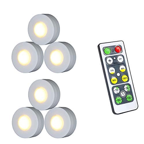 LED Under Cabinet Lighting, Dimmable Closet Light, Wireless LED Puck Lights with Remote Control, Battery Powered Under Counter Lights for Kitchen Natural White 6 Pack(Warm Light) [Energy Class A]