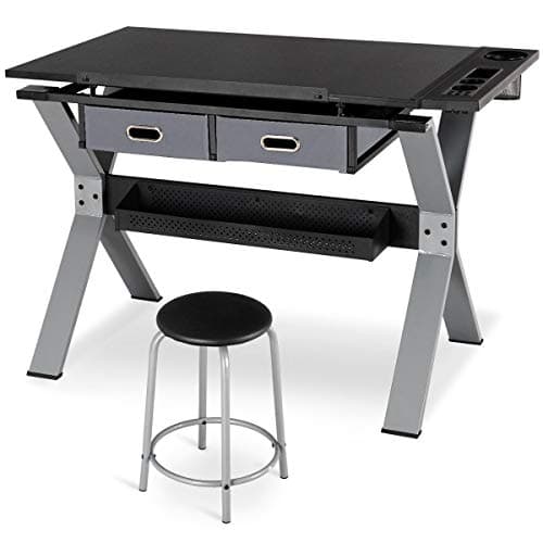 Adjustable Tiltable Drafting Table Drawing Desk with Stool and Drawer Solid and Durable Construction Office Home Studio Furniture Craft Maple Blueprint Hobby Table Art Storage