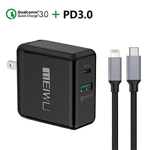 USB Type-C Power Delivery 27.6W Foldable Plug Wall Charger with Fast Charge Cable for Apple iPhone,iPad,iPod,18W USB Quick Charger for Samsung Galaxy S7,Google Pixel 2 XL,Nexus6P,LG G6,Moto Z and more