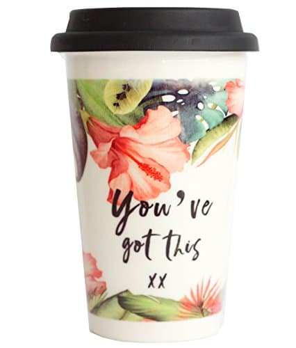 Reusable coffee cup with lid 10oz double wall ceramic designer travel mug