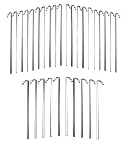 Moishia 30 Piece 9" Length with 1" Hook Galvanized Rust Resistance Steel Lightweight Tent Pegs - Garden Stakes- Includes 4mm diameter heavy duty steel rod