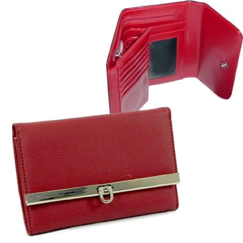 Dasein Women's Tri-fold Flip Clasp Plain Leather Checkbook Wallet Purse -Red
