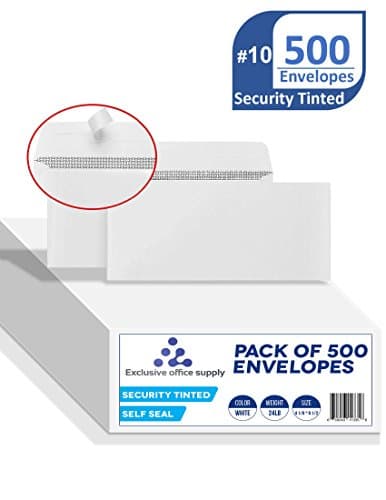 #10 security self-seal white envelopes, security tinted for secure mailing, Windowless - size 4 1/8 x 9 ½ inch - 24 LB - pack of 500