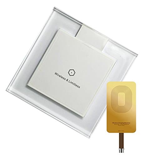iPhone 8 X Qi Wireless Charging Pad + Gold Wireless Charging Receiver for iPhone 7 / 7S / 7S+ / 6 / 6S / 6S+ / 5 / 5S / 5C (White)
