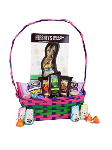 Hershey Chocolate Easter Gift Basket Filled with Bunny, Marshmallow Eggs, Layer Crunch Cookies and Cream