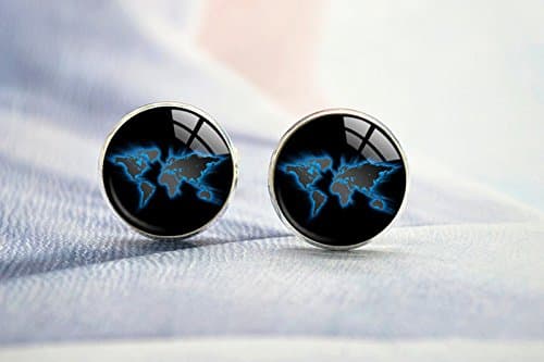 Earth Cufflinks,World Map Cuff Links,Globe Map Cufflinks,Gift for Husband,Wedding Jewelry,Shirt Cufflinks,Glass Cabochon Cufflinks,Men Cufflinks,Gift for Husband,Art Picture Cufflinks,