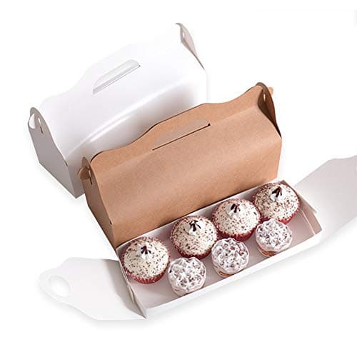 Lvcky 2Pcs Elegent Kraft Cake Boxes Cupcake Wrapper Macaron Bakery Party Gift Box with Ribbon Handle Large Kraft Cardboard（Kraft Cardboard ）