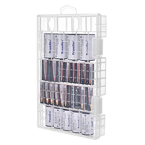 COOMATEC Battery Storage Organizer Box, 5 Compartments, Hinged Lid for AA, AAA, C, D, 9 Volt Sizes, Great Storage for Kitchens, Home Offices, and Utility Rooms - Holds 47 Batteries Various Sizes