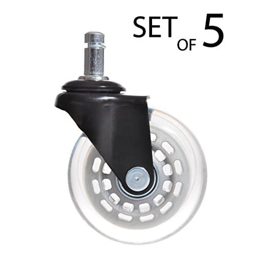 2.5" Rollerblade Wheels for Office Chair Casters Replacement - Heavy Duty, Safe for Hardwood Floors, Desk Floor Mat - Black with Grey Rim Core Clear PU (Soft Rubber) - Set of 5