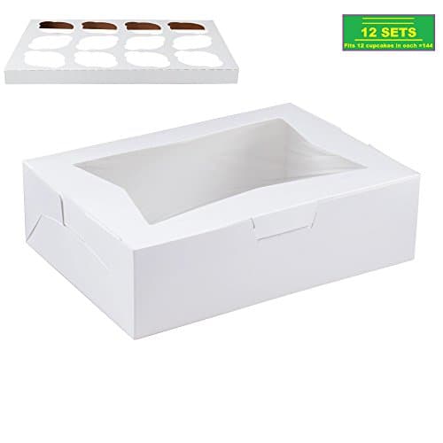 OccasionWise™ Window Bakery Boxes For Cupcakes with Inserts 14" x 10" x 4" | Ready to Customize for Your Upcoming Occasion | Fits 12 Standard Size Cupcakes in each Box (12 Sets)
