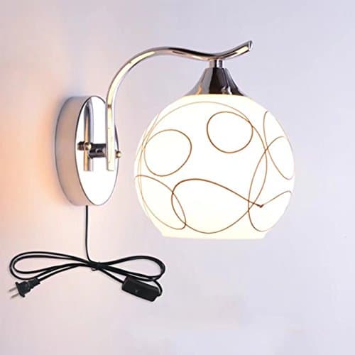 Wall Lamp with Plug In Switch Simple Modern LED Living Room Staircase Balcony Wall Sconces Bedroom Bed Lamp Glass Lampshade