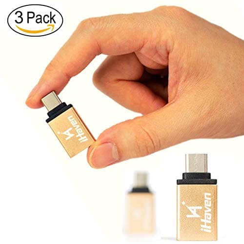 iHaven USB-C To USB Adapter [3-Pack] USBC Adaptor Type C OTG Female to Male Thunderbolt 3 Convertor for Apple MacBook Pro Galaxy S9/S8/Note 8 9 Huawei P20/P30 USB3 Adapters (Gold)
