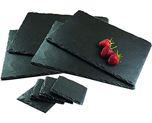 Nyxi Placemats With Coasters 100% Natural Slate, Square, Rectangular, Fine Cut Tablemats, Quality Contemporary Kitchenware (Set of 4)