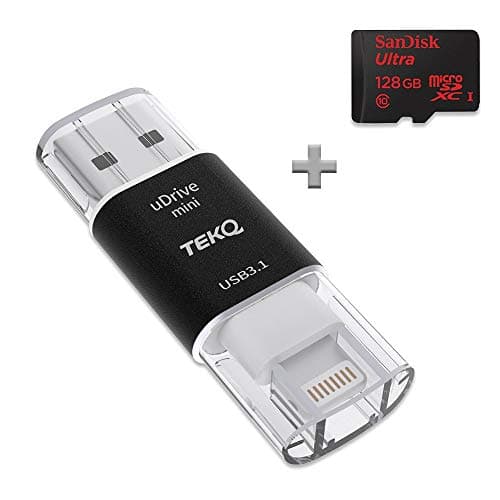 TEKQ MFi Certified Apple Micro SD USB Flash Drive Card Reader for iPhone iPad iPod Lightning USB 3.0 Mac Windows PC (0/32/64/128GB) (0G, Black)