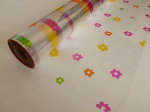 10m x 80cm Roll Multi Coloured Spring Daisy Cellophane Wrap. Florist Quality ...