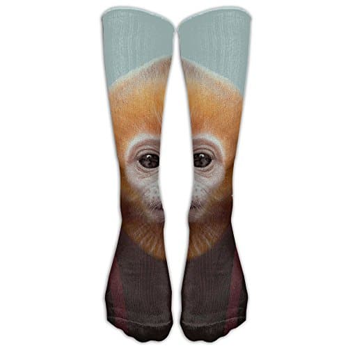 Novelty Casual Long Socks Funny Wise Monkey Selfie Patterned Comfortable Warmer Stockings 1 Pair For Women &amp; Men Sport High Socks