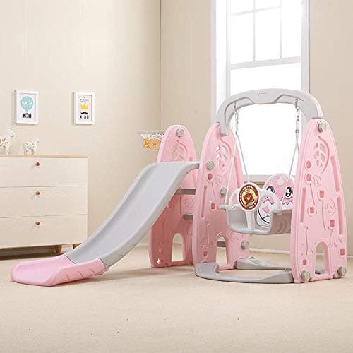 Dtcat Kids Garden Playground,Three-in-one combination multi-function indoor baby slide, plastic swing toy@Pink,Garden Play Activity Gym for Toddlers