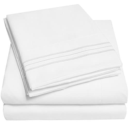 Fab Linens 1500 Supreme Collection Bed Sheets - PREMIUM QUALITY MICROFIBER BED SHEET SET Wrinkle Free Hypoallergenic Bedding- 4 Piece, Queen, Solid White