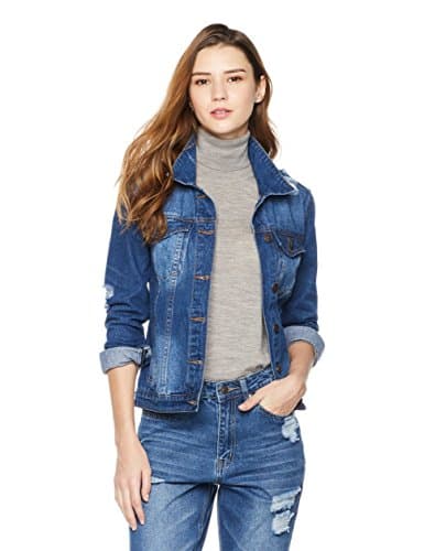 Lily Parker Women's Long-Sleeve Button Front Denim Jacket Medium Dark Blue