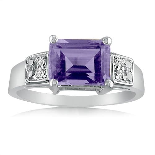 Sterling Silver Emerald Cut Amethyst and Diamond Ring (1 1/2ct tgw Sizes 5-8) sz 6