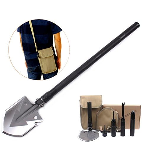 Tactical Shovel Multi-Function Folding Steel Shovel Portable Field Survival Self-defense Scoop Removable Shovel Multi-purpose Camping, Hiking, Gardening, Hiking (BLACK)