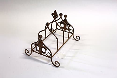 9.25" tall 10.5 long Vintage Rustic Tabletop Fleur De Lis Metal Iron Wire File Organizers Holder 4 Vertical Compartment Desktop Sorter Decorative Storage Rack