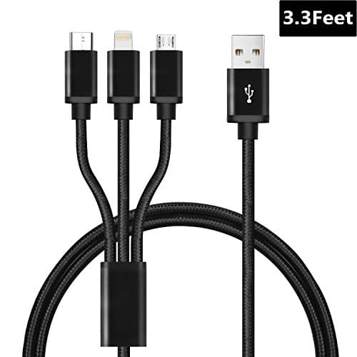 USB Type C / Lightning / Micro 3 in 1 Charging Cable, Getwow 3.3 ft / 1m Multiple Universal Charging Cable for iPhone, iPad and Android Smartphone