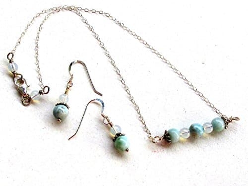 Larimar, Opalite, Sterling silver, choker earrings set