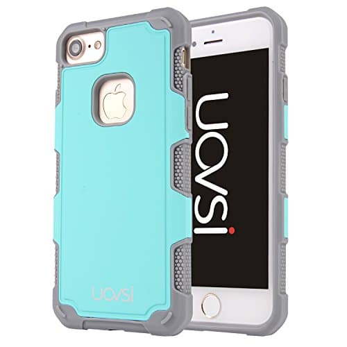 iPhone 7 Case,UOVSI[Soft Series] iphone7 Dual Layer Case Hard PC+Anti-Skid Silicone Heavy Duty Protection For iPhone 7 4.7 inch [With Free Screen Protector] (Green Grey)