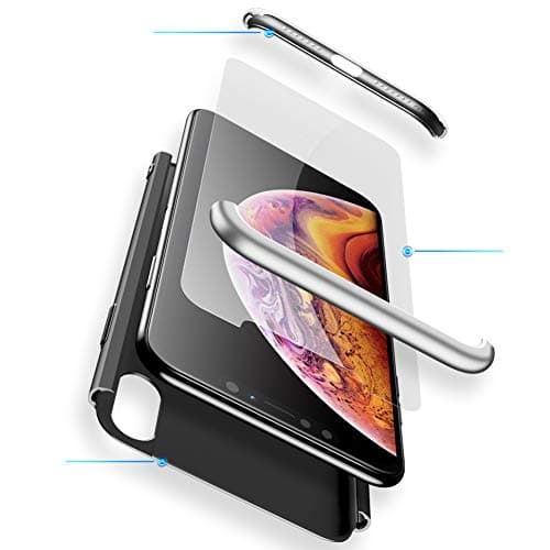 2ndSpring Xiaomi Redmi Note 5 Pro Case, Ultra-thin 3in1 360 Degrees Cover Full Body Plastic Hard Case Skin Shockproof Shell with Tempered Glass Screen Protector for Redmi Note 5 Pro Silver Black