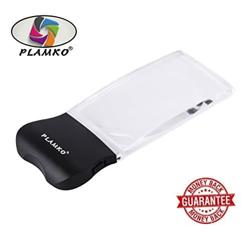 Plamko - Rectangular Magnifying Glass- Large Viewing Area Ideal for Reading Small Prints & Low Vision - LED Light Handheld Reading Magnifier [Energy Class A++]