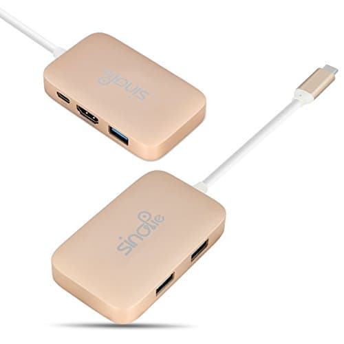 USB C Hub, Sinopie Type C Adapter, USB C 3.1 with Charging Port, HDMI Output, 3 USB 3.0 Ports, Portable for Macbook 12" / Macbook Pro13" / 15" and More Type-C Devic Aluminum Alloy (golden)