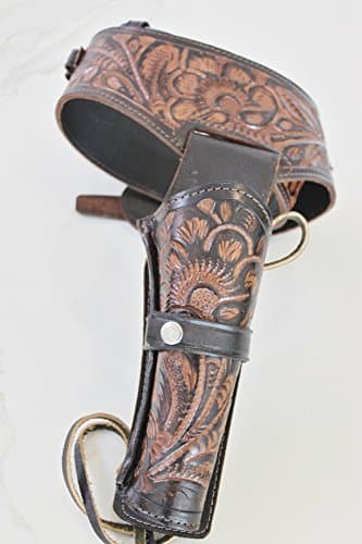 NEW 44/45 Cal Tooled Holster Gun Belt Drop Loop LEATHER Western RIG SASS 36"-50" … Brown Size 42