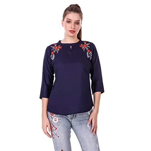 Elyraa Women's Embroidered Regular Fit Cotton Top