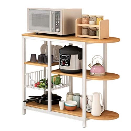 GWFVA LYG Solid Wood Kitchen Stand, Stand Workstation for 3-Layer Vertical Microwave Storage Cart (Color: B)