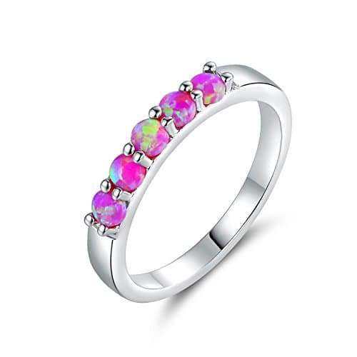 18k white gold plated lab created pink opal ring size 7