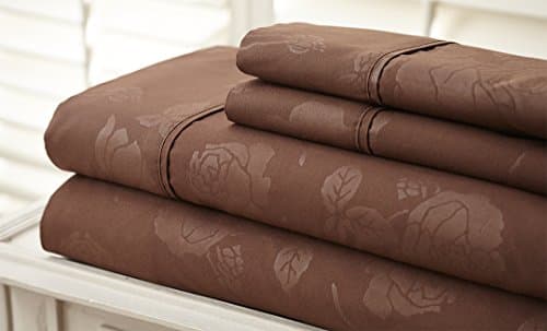 Hotel NY HIGHEST QUALITY Microfiber Embossed Flower Bedsheet - Soft and Wrinkle Free, Fade Resistant - Top Quality Guaranteed King Chocolate