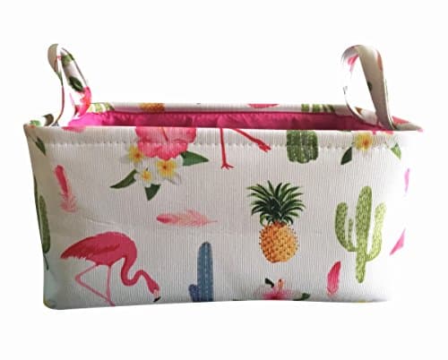 LEELI Rectangular Canvas Storage Basket Collapse Fabric Cartoon Storage Cube Bin With Handles for Organizing Kids Toy/Playroom Organization/Toy Bin/Closet/Shelf Baskets/Baby Hamper (flamingo)