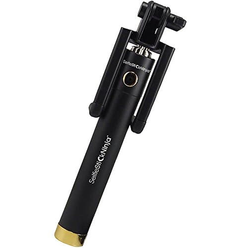 Selfie Stick Ninja Built-in Bluetooth Remote Shutter for iPhone 7/ 7Plus/ 6/ 6s,Fits All Android &amp; iOS Smartphones Compact Lightweight Durable Foldable Extendable Gold Selfie Sticks