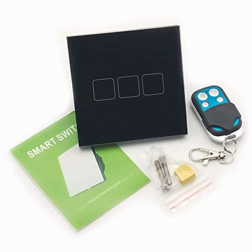 Smart Touch Screen Switch, Black UK Standard Touch Panel Remote Control Smart Light Wall Switch 3 Gang Crystal Glass Panel Home Wall Light Switch Only Live & Firing Wiring Required [Energy Class A+++]